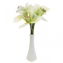 Kunst orchideeën kunstbloemen in vaas wit/groen 28cm