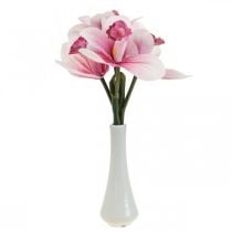Kunst orchideeën kunstbloemen in vaas wit/roze 28cm