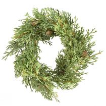 Artikel Kleine groene dennenkrans met kunstkegels Ø24cm