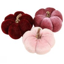 Pompoen van stof decoratie fluweel bordeaux roze Ø7cm 9 st