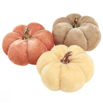 Artikel Pompoen decoratiestof pompoenen geel beige rood bruin Ø7cm 9 st