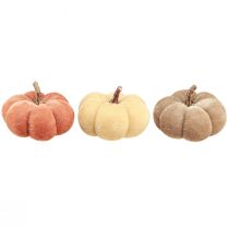 Artikel Pompoen decoratiestof pompoenen geel beige rood bruin Ø7cm 9 st
