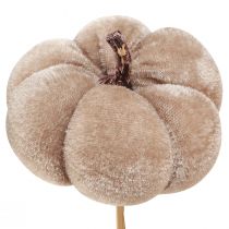 Artikel Decoratieve pompoen van stof op stokje geel bruin oranje Ø7cm 9 stuks