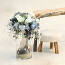 Artikel Bollenset in blauw/zilver – mat &amp; glanzend, glazen decoratie voor winterbloemwerk 7,5 cm 12 stuks