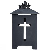 Artikel Lantaarn graflicht kruis raam metaal antiek grijs 13 x 27cm