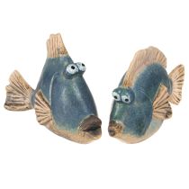 Artikel Maritieme decoratie vis blauw keramiek decoratie assorti 19/17cm 2 st