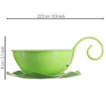 Artikel Decoratieve metalen kop, appelgroen, met schotel, H8cm Ø11,5cm, 2 stuks