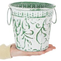 Artikel Metalen potten met handvatten, plantenbakken met reliëf, wit, groen, shabby chic, H20.5/18.5/16cm, Ø25.5/20.5/15.5cm, set van 3