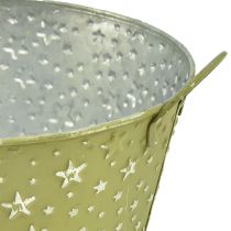 Artikel Metalen schaal met sterren en handvatten groen Ø20cm H11,5cm