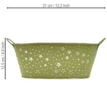 Artikel Ovale metalen schaal met sterren en handvatten, groen, 31 × 16 cm, H 12,5 cm