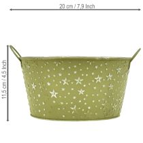 Artikel Metalen schaal met sterren en handvatten, groen, Ø20cm, H11,5cm