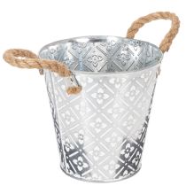 Artikel Metalen plantenpot, bloempot met handvatten, plantenbak met bloemenpatroon Ø18cm