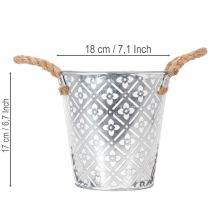 Artikel Metalen plantenpot, bloempot met handvatten, plantenbak met bloemenpatroon Ø18cm