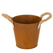 Artikel Metalen pot met handvatten, kruidenpot, roestdecoratie Ø16,5cm H15cm