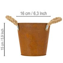 Artikel Metalen pot met handvatten, kruidenpot, roestdecoratie Ø16,5cm H15cm