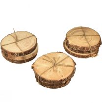 Artikel Mini houten boomplakjes met schors, 8-9 cm, 9 stuks