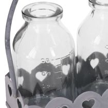 Artikel Mini fles decoratieve vaas/dienblad rechthoekig grijs 15,5x6cm