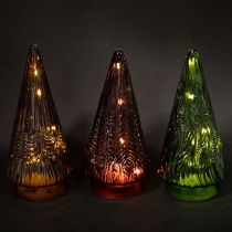 Artikel Mini glazen kerstboom LED rood groen bruin 18cm 3 stuks