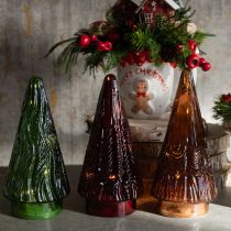 Artikel Mini glazen kerstboom LED rood groen bruin 18cm 3 stuks