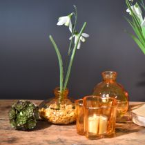 Artikel Mini glazen vazen bolvormig plat in oranje Ø9cm 6 stuks