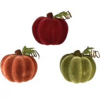Artikel Mini-pompoendecoratie gevlokt – geassorteerd in herfstkleuren 9,5 cm 3 st