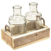 Artikel Mini vazen glazen sierblad hout vintage 16x10x14cm set