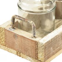 Artikel Mini vazen glazen sierblad hout vintage 16x10x14cm set