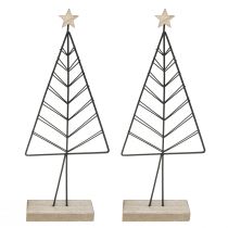 Artikel Mini kerstboom metaal hout zwart naturel 28cm 2st