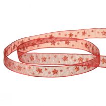 Artikel Organzalint rood met fonkelende sterren – Kerstlint 10mm 20m