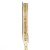 Artikel Organzalint Kerstlint sterren beige goud B10mm L20m