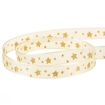 Artikel Organzalint Kerstlint sterren beige goud B10mm L20m