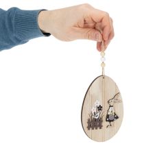Artikel Hangende paaseieren, houten ei met konijn, naturel wit, 13 cm, 6 stuks