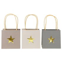 Artikel Papieren zakken met ster en handvat grijs geassorteerd 12×12×12cm 9 stuks