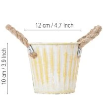 Artikel Bloempot, metalen pot met handvatten, decoratieve plantenbak, roze/groen/geel, shabby chic, Ø12cm, H10cm, set van 3