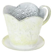 Artikel Bloempot, decoratieve koffiefilterhouder, metalen beker voor planten, groene en witte bloemversiering, shabby chic, H11cm Ø11cm
