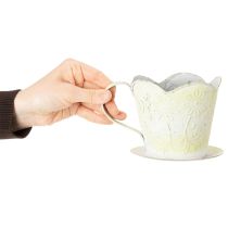 Artikel Bloempot, decoratieve koffiefilterhouder, metalen beker voor planten, groene en witte bloemversiering, shabby chic, H11cm Ø11cm