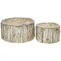 Artikel Plantenbak hout ronde schors naturel wit 26/18cm set van 2 stuks
