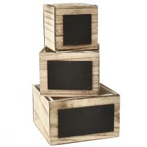 Artikel Rustieke houten kisten met krijtbordoppervlakken - Naturel en zwart, verschillende maten - Veelzijdige organisatorische oplossing - Set van 3