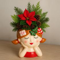 Artikel Plantenkop keramiek meisje decoratieve plantenbak Kerstmis H17cm