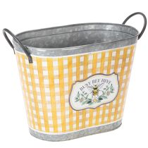 Artikel Ovale plantenpot met bijenmotief, geruit patroon, zomerdecoratie, plantenbak, 38×24×29 cm