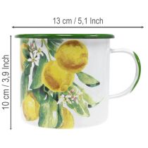 Artikel Emaille plantenpot, decoratieve pot met citroentak, plantenpot in mediterrane stijl Ø9,5 cm H10 cm