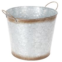 Artikel Bloempot met handvatten, decoratieve schaal met roestkleurige afwerking, zilverkleurige metalen pot Ø26cm H25.5cm