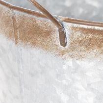 Artikel Bloempot met handvatten, decoratieve schaal met roestkleurige afwerking, zilverkleurige metalen pot Ø26cm H25.5cm