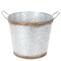 Artikel Bloempot met handvatten, decoratieve schaal met roestkleurige afwerking, zilverkleurige metalen pot Ø26cm H25.5cm