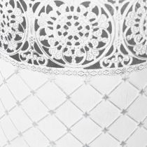 Artikel Bloempot met kantpatroon, metalen container, decoratieve emmer, wit, zilver, shabby chic, H28/25,5/23,5 cm, Ø29,5/25,5/20 cm, set van 3