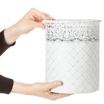 Artikel Bloempot met kantpatroon, metalen container, decoratieve emmer, wit, zilver, shabby chic, H28/25,5/23,5 cm, Ø29,5/25,5/20 cm, set van 3