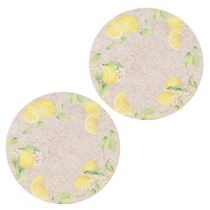 Artikel Placemats Rond Grijs Vilt Zomer Citroen 31cm 2 stuks