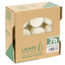 Artikel PURE Nature Lights theelichtjes van koolzaadwas. Natuurlijke brandtijd: 7 uur. 18 stuks.