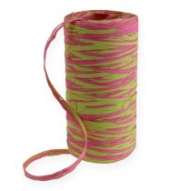 Raffia lint tweekleurig appelgroen-roze 200m