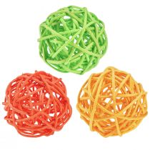 Rotan ballen tafeldecoratie rotan groen geel oranje assorti Ø5cm 24 st